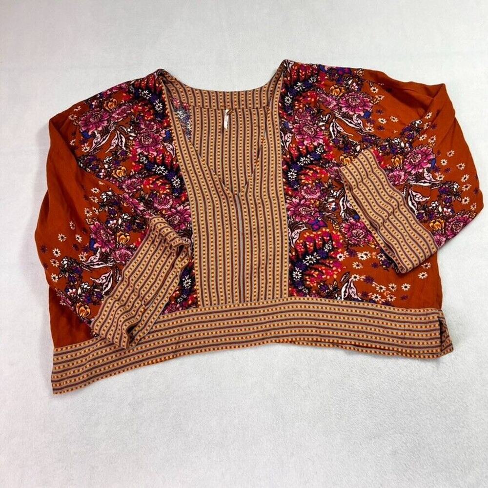 Free People Floral Boxy Peasant Boho Blouse in Rust - Picture 6 of 11